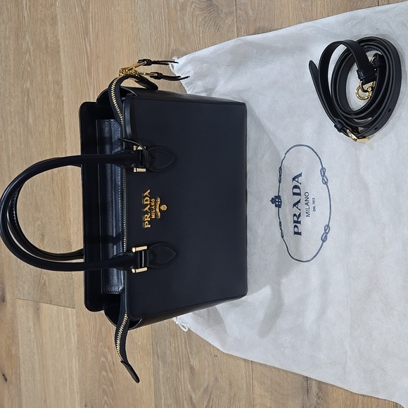 Authentic Prada Saffiano Soft Calfskin Leather Top Handle Bag with Strap Baltico - Picture 1 of 12